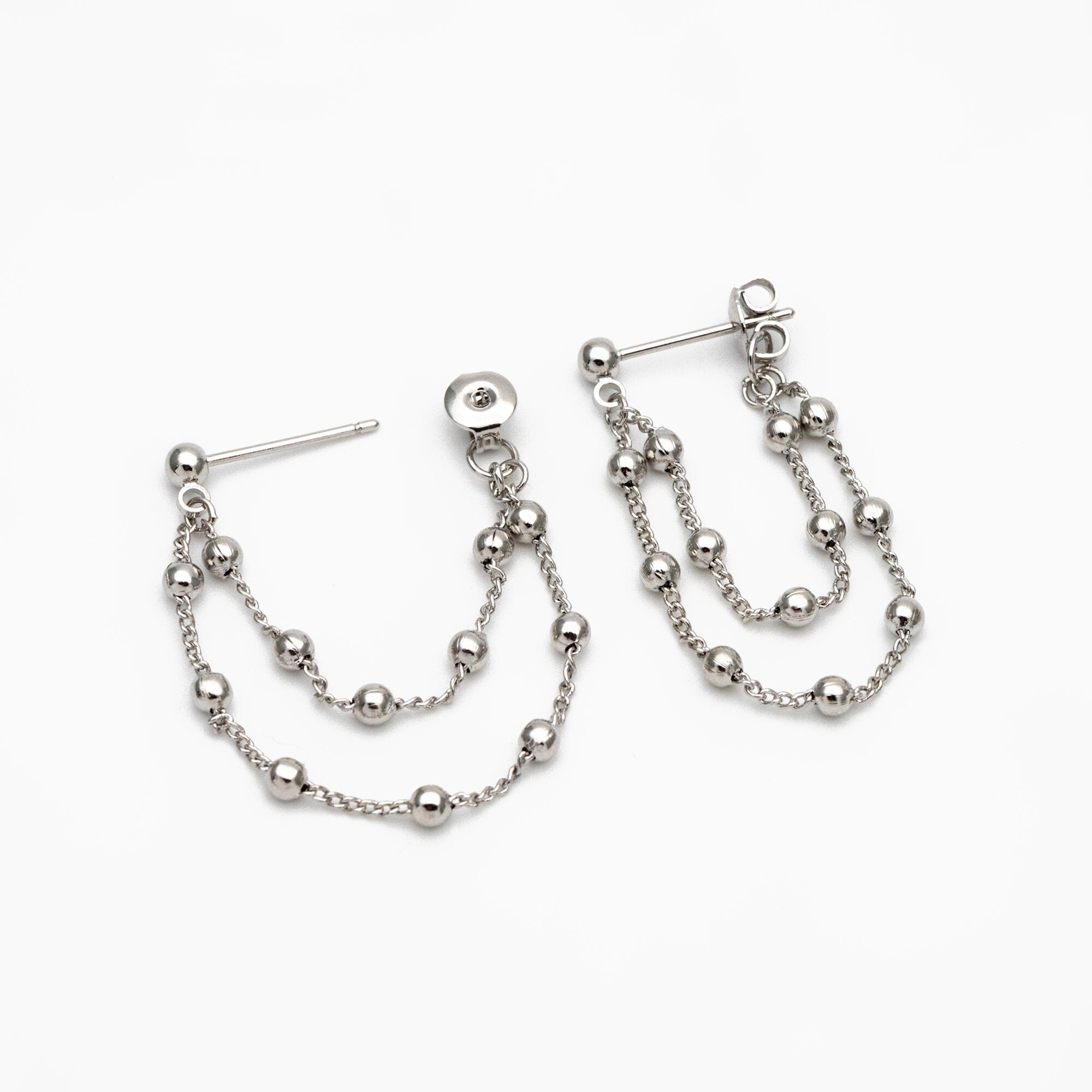 4pcs CZ Pave Gold/ Silver/ Rose Gold Chain Tassel Earrings, Gold/ Rhodium plated Brass, Front Back Earrings, Tassel Ear Jacket (GB-4189)